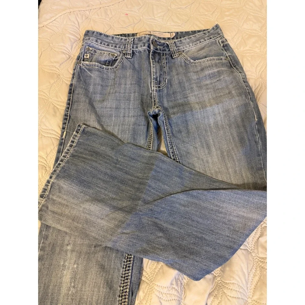 Rock and Roll Denim Mens Pistol Bootcut Jeans Light Wash 32x34 Distressed